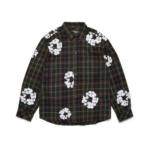 Cotton Wreath Flannel Shirt Green Plaid