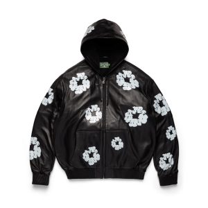 Leather Cotton Wreath Jacket Black