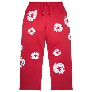 Cotton Wreath Baggy Sweatpants Red