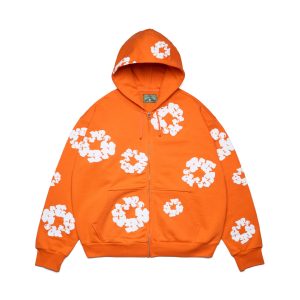 Cotton Wreath Zip Hoodie Orange