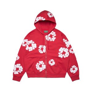 Cotton Wreath Zip Hoodie Red