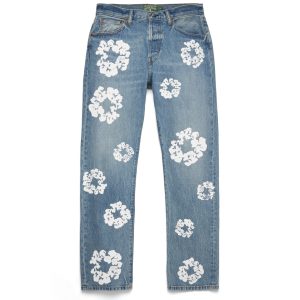Straight Cotton Wreath Denim Pant Light Wash