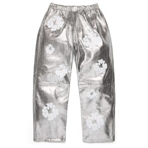 Leather Cotton Wreath Pants Silver